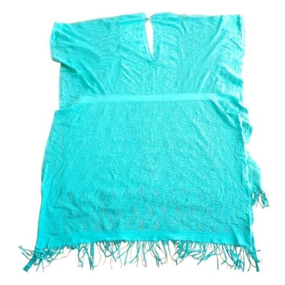 Swim cover up light teal fringe hi low fits S/L - Picture 3 of 5
